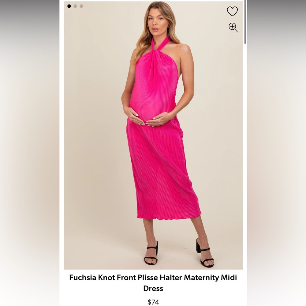 NWT sz Medium Fuchsia Knot Front Plisse Halter Maternity Midi Dress